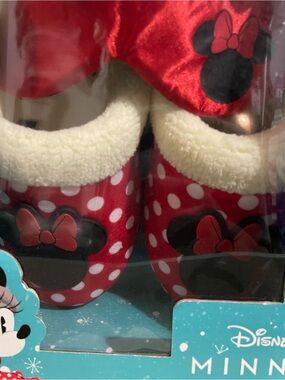 Disney Red Minnie Mouse Polka Dot Cozy Slippers with Bow